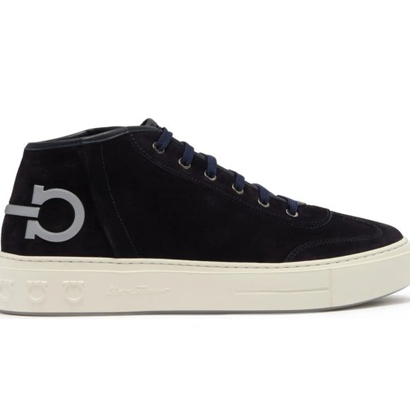 SALVATORE FERRAGAMO Gancini Suede Leather Sneaker NAVY BLUE BNIB $660 DUST BAG - Picture 4 of 14